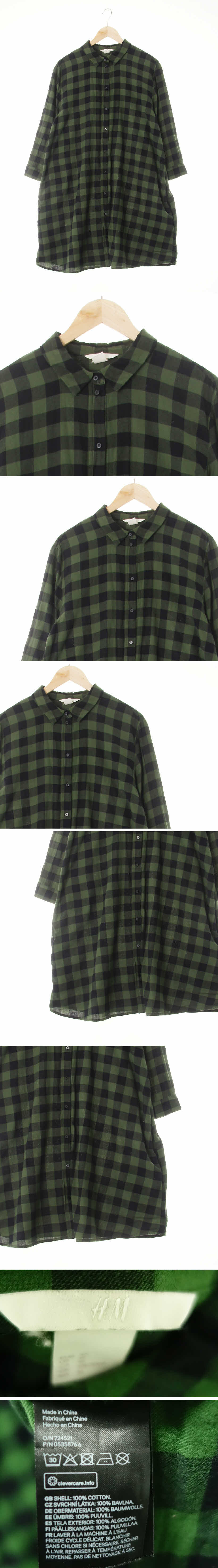 h&m 포레스트바이옴그린블랙 체크 면 7부소매셔츠원피스
