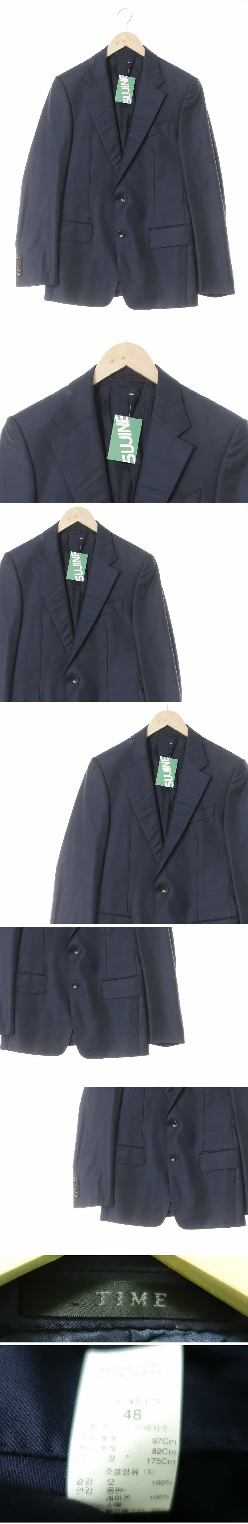 타임 스티치슬림투버튼블레이저 타임 네이비 울혼방 스티치슬림투버튼블레이저
