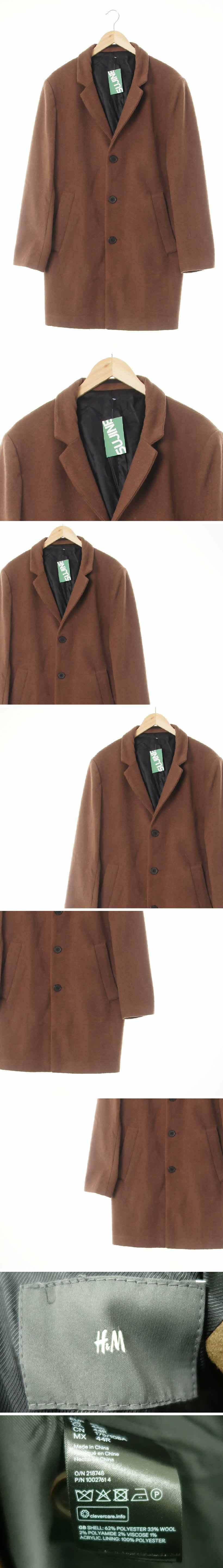 h&m 쓰리버튼루즈핏롱코트 h&m 다크초콜릿브라운 울혼방 쓰리버튼루즈핏롱코트
