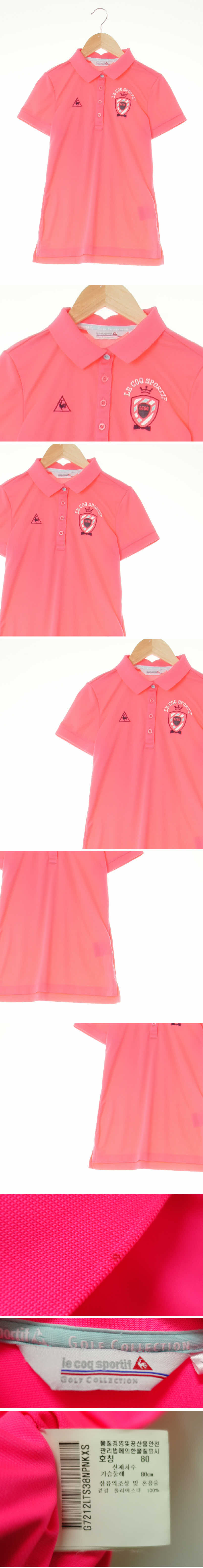 르꼬끄 라운딩자수로고PK슬림핏반팔티 르꼬끄 네온핑크 라운딩자수로고PK슬림핏반팔티