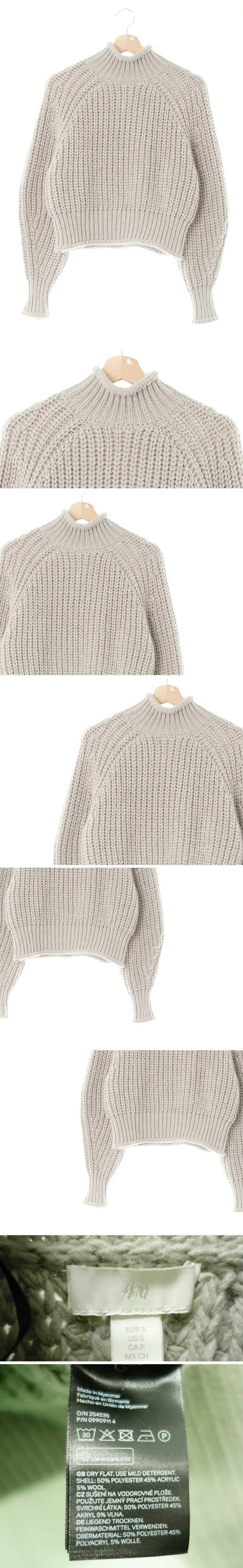 h&m 라이트그레이 폴라뜨개질크롭긴팔니트스웨터