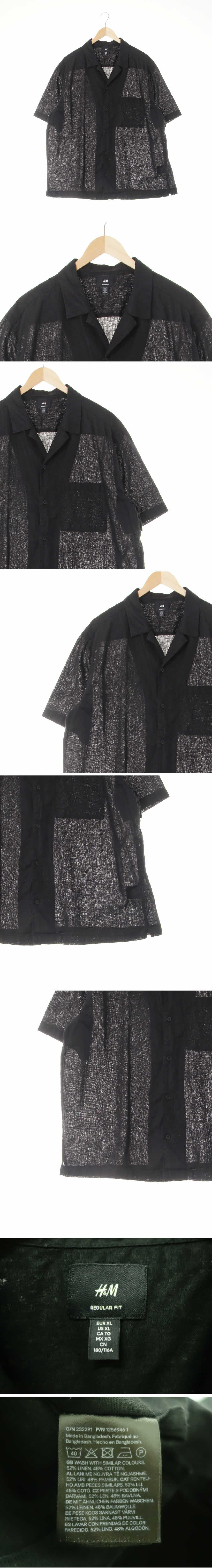 h&m 슬릿카라루즈반팔셔츠 h&m 블랙 린넨혼방 슬릿카라루즈반팔셔츠