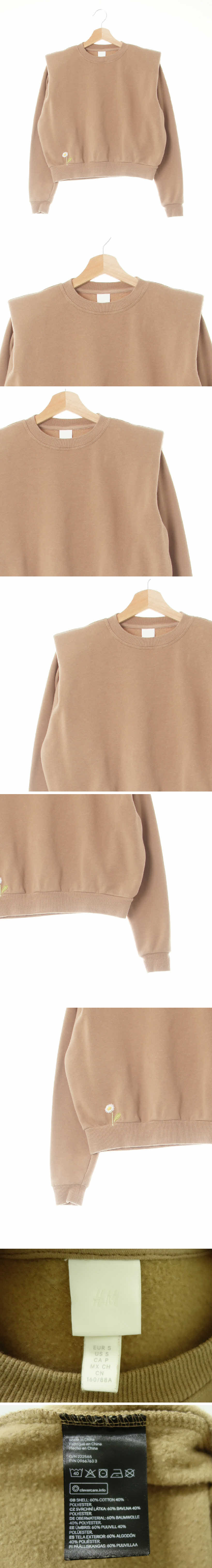 h&m 자수플라워패디드맨투맨 h&m 베이지 면혼방 자수플라워패디드맨투맨