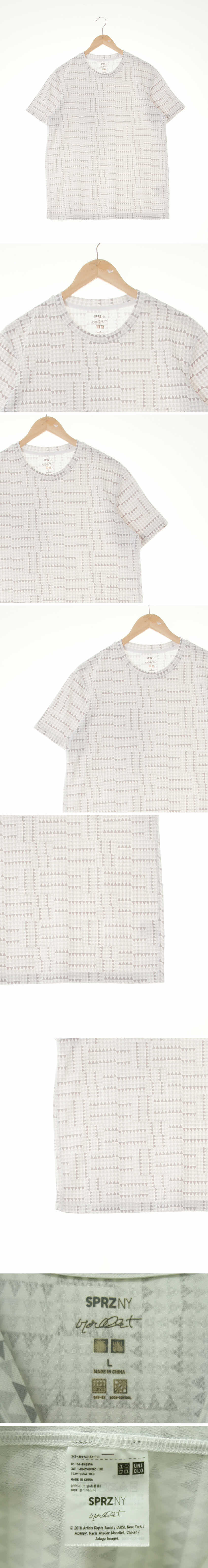 uniqlo 커버스티치라운드반팔티 uniqlo 화이트그레이 삼각패턴 커버스티치라운드반팔티