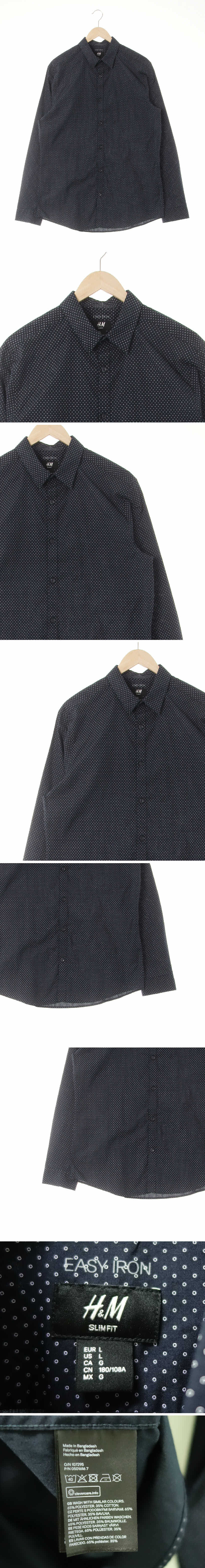 h&m 기본긴팔셔츠 h&m 네이비 도트패턴 면혼방 기본긴팔셔츠