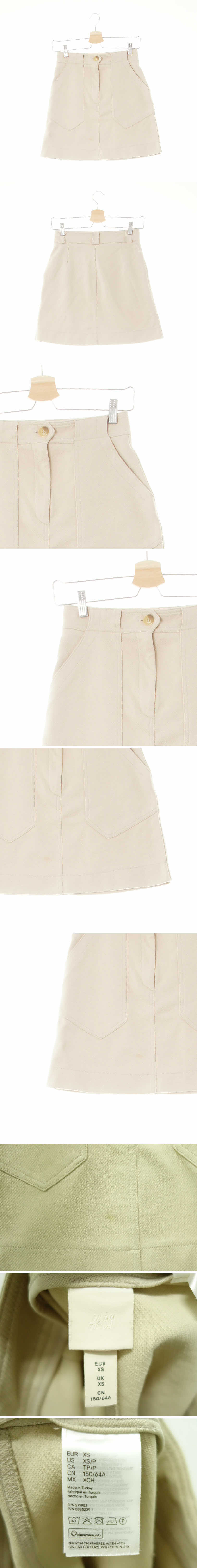h&m 베이지 면혼방 사선골지포켓미니스커트
