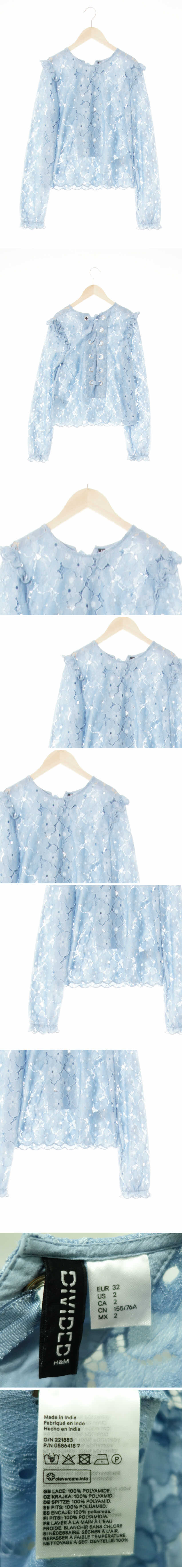 h&m 레이스업블라우스 h&m 세레니티블루 플로럴레이스패턴 레이스업블라우스