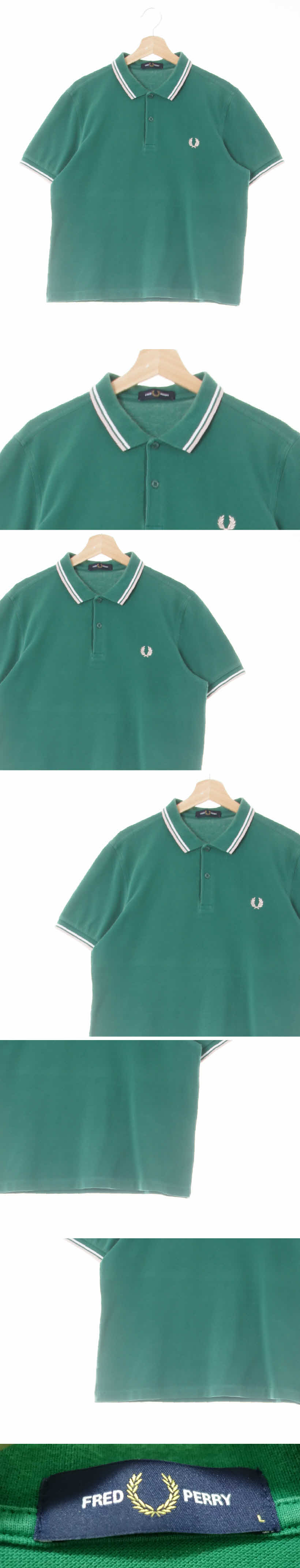 Fred Perry 핑크배색카라반팔티 Fred Perry 그린 면 핑크배색카라반팔티