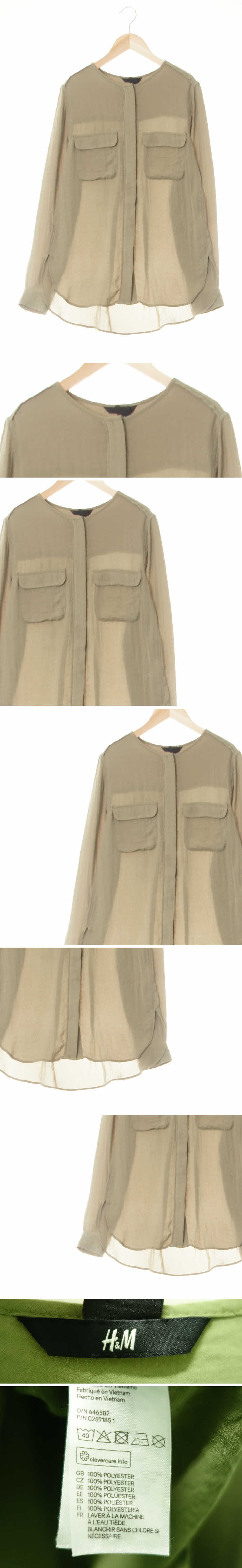 h&m 라운드넥포켓슬릿쉬폰블라우스 h&m 샤틴카키 라운드넥포켓슬릿쉬폰블라우스