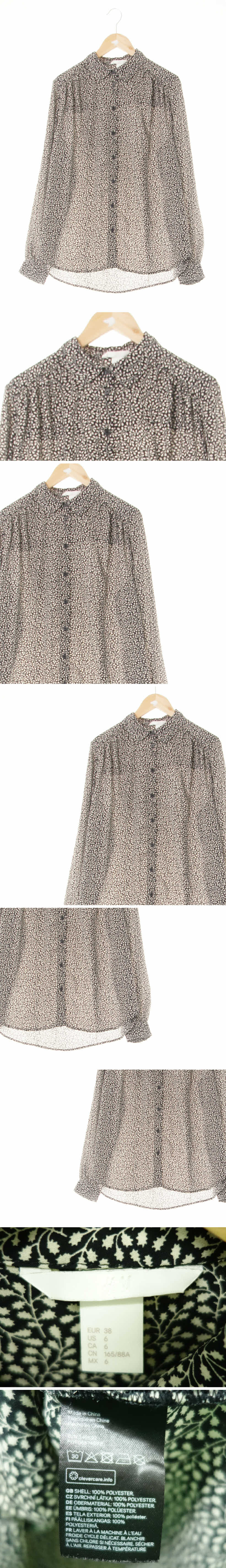 h&m 셔츠블라우스 h&m 블랙화이트 나뭇잎가지패턴 셔츠블라우스