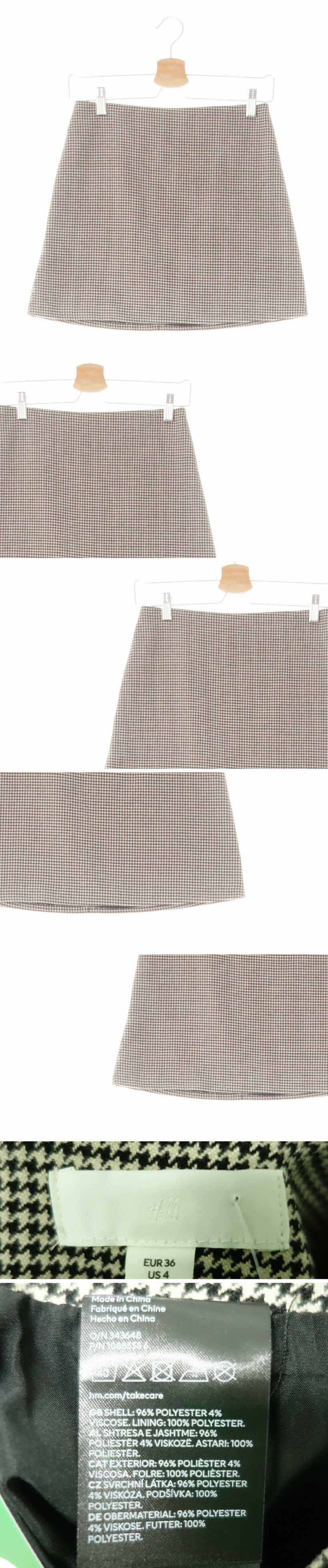 h&m 블랙라이트그레이 하운드체크 울혼방 미니모직스커트