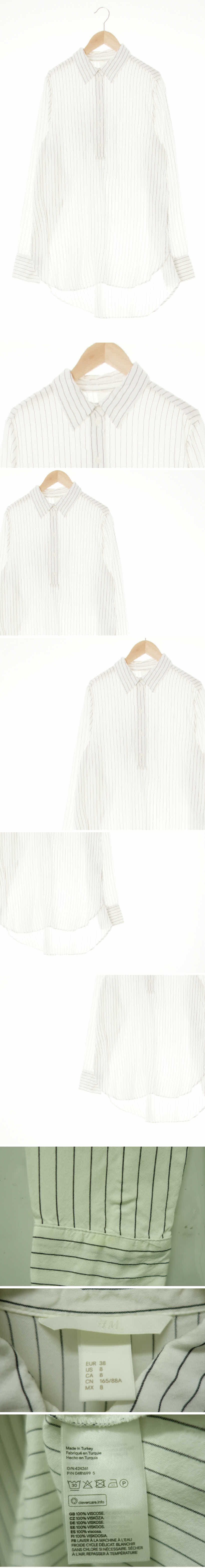h&m 하프버튼긴팔롱블라우스 h&m 화이트차콜 스트라이프 비스코스혼방 하프버튼긴팔롱블라우스