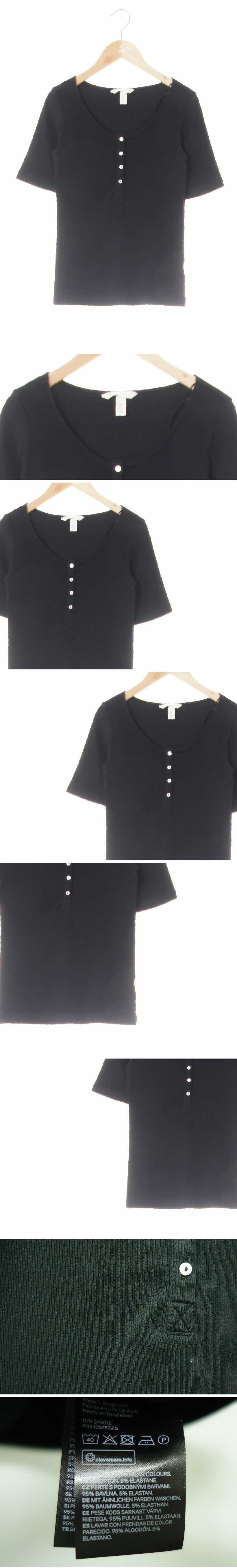 h&m 유넥하프버튼슬림핏반팔티 h&m 블랙 면혼방 유넥하프버튼슬림핏반팔티