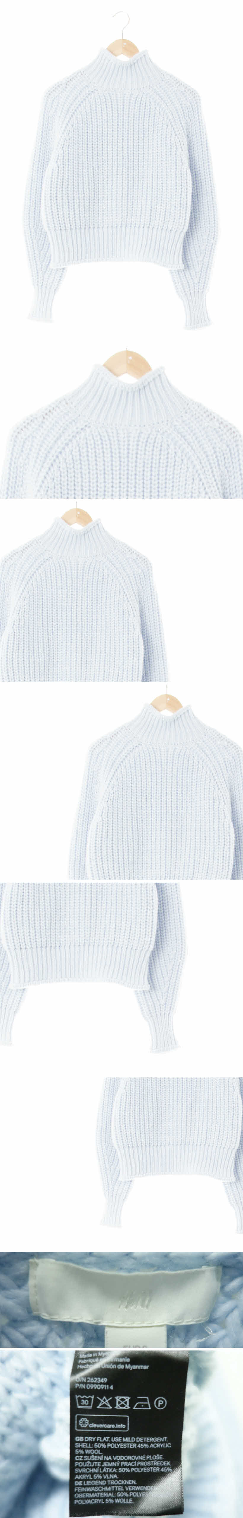 h&m 하이넥크롭니트스웨터 h&m 소프트스카이블루 울혼방 하이넥크롭니트스웨터