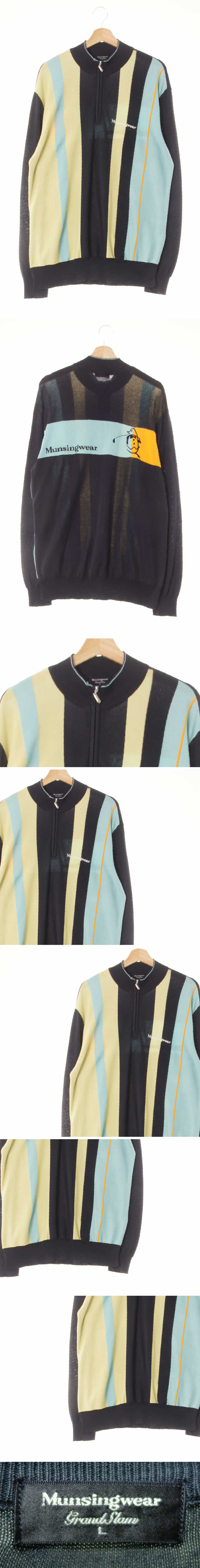 munsingwear 블럭하프집업긴팔니트티 munsingwear 네이비블루 면혼방 블럭하프집업긴팔니트티