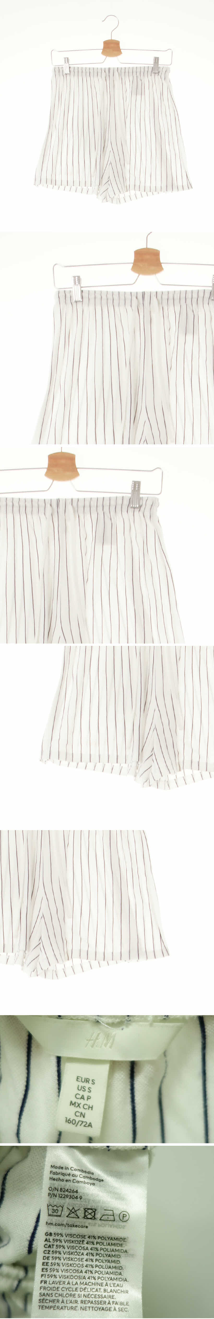 h&m 화이트다크네이비 스트라이프 비스코스혼방 베이직라이트숏츠