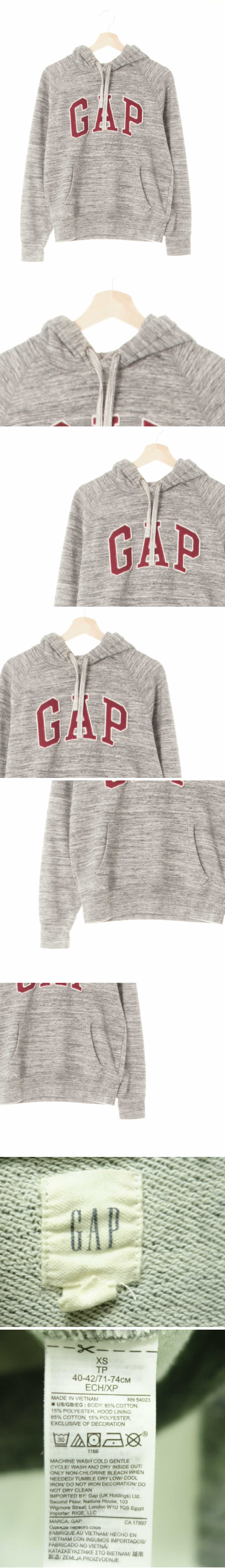 gap 다크그레이 면혼방 빅로고패치포켓후드티