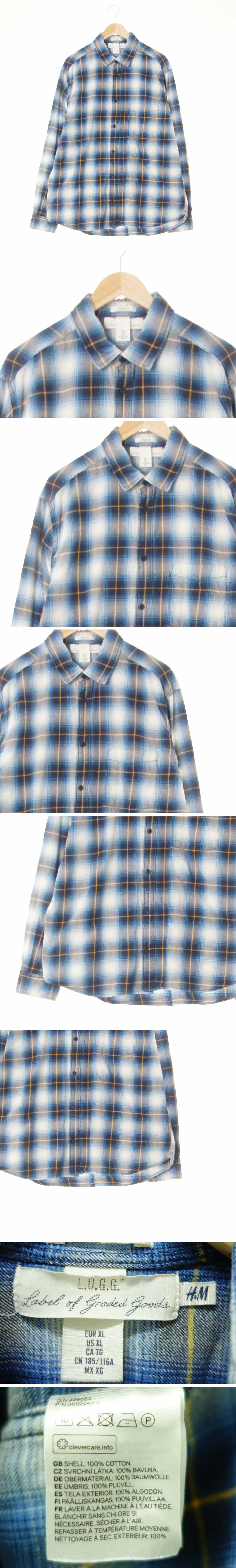 h&m 긴팔포켓셔츠 h&m 블루뎁스골든옐로우 체크 면 긴팔포켓셔츠