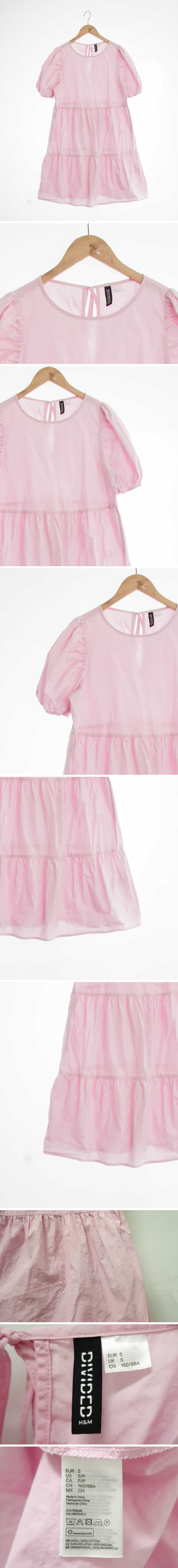 h&m 퍼프반소매티어드원피스 h&m 라이트핑크 면 퍼프반소매티어드원피스
