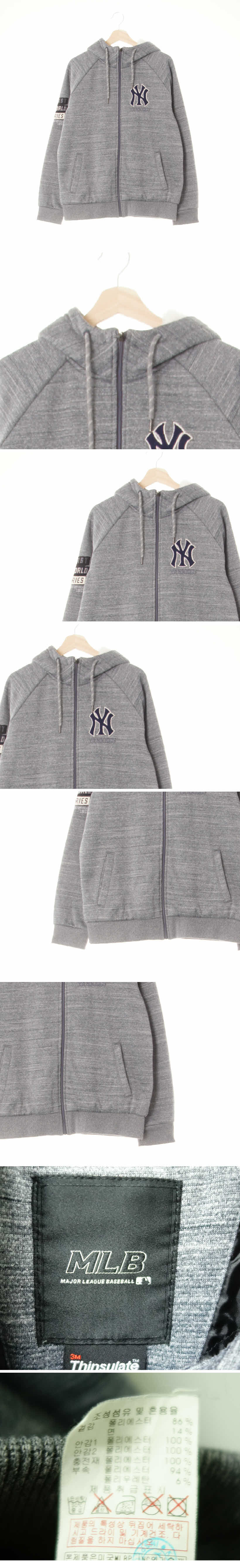 MLB 뉴욕양키즈소매패치웜후드집업 MLB 멜란지그레이 면혼방 뉴욕양키즈소매패치웜후드집업