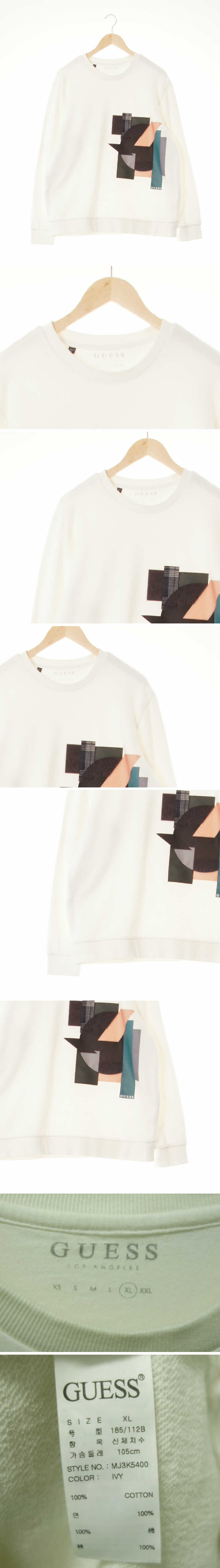 Guess 라운드넥맨투맨 Guess 아이보리 기하학패치 면 라운드넥맨투맨