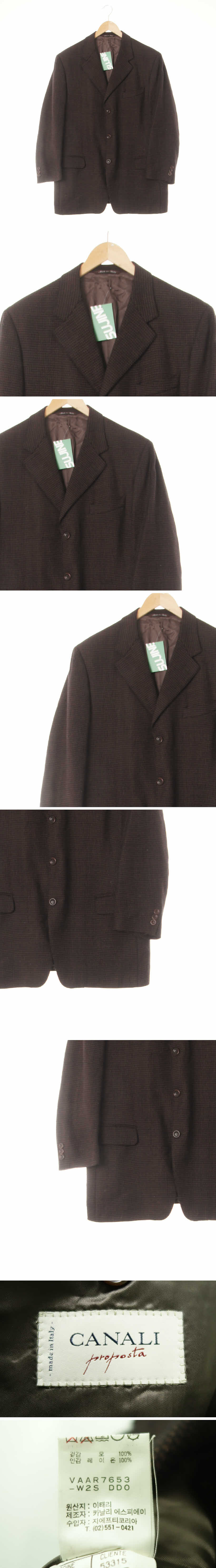 canali 모직쓰리버튼블레이저 canali 브라운 체크 울 모직쓰리버튼블레이저