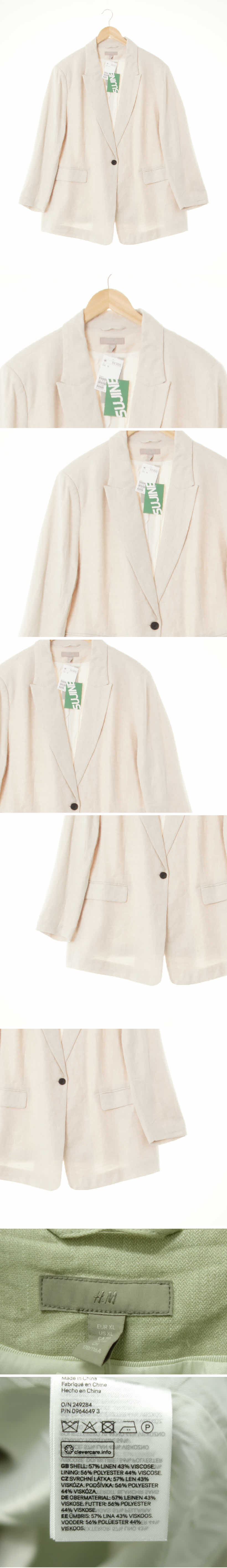 h&m 원버튼더블카라오버핏자켓 h&m 그레이시아이보리 린넨혼방 원버튼더블카라오버핏자켓
