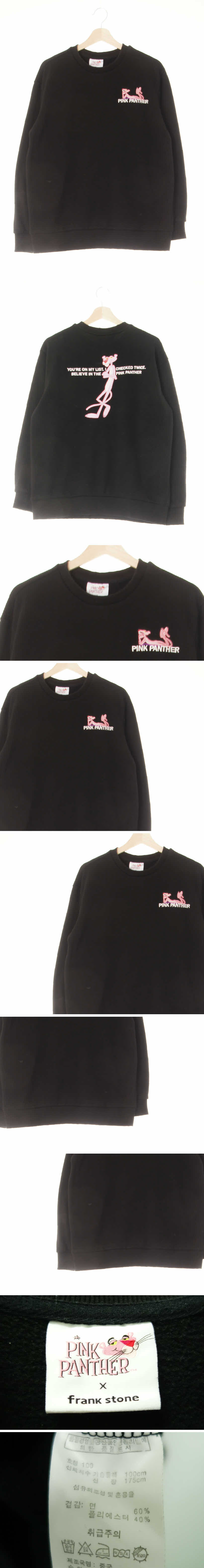 pinkpantherXfrankstone 라운드기모맨투맨 pinkpantherXfrankstone 블랙 핑크팬더프린팅 면혼방 라운드기모맨투맨