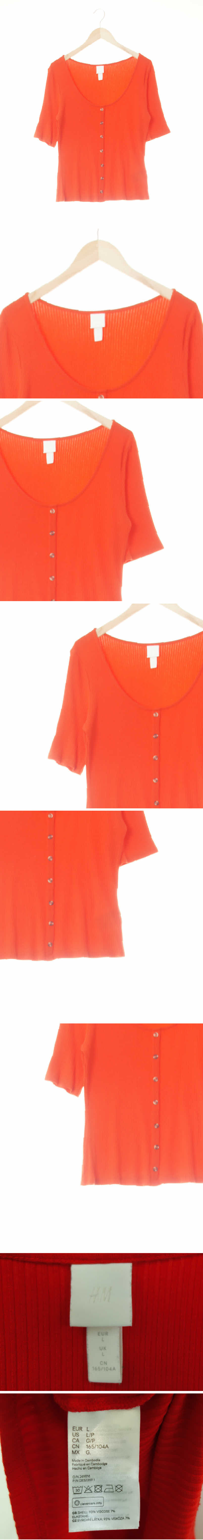 h&m 유넥버튼리브드반팔티 h&m 텐저린탱고레드 유넥버튼리브드반팔티