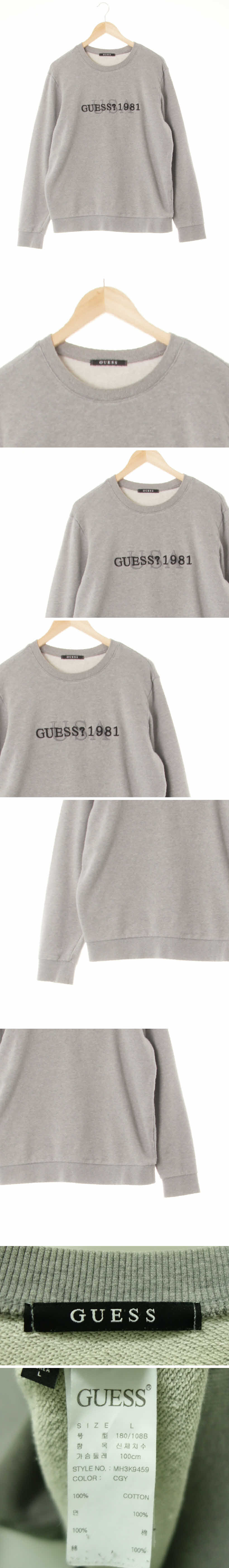 Guess 자수로고USA맨투맨 Guess 멜란지그레이 면 자수로고USA맨투맨