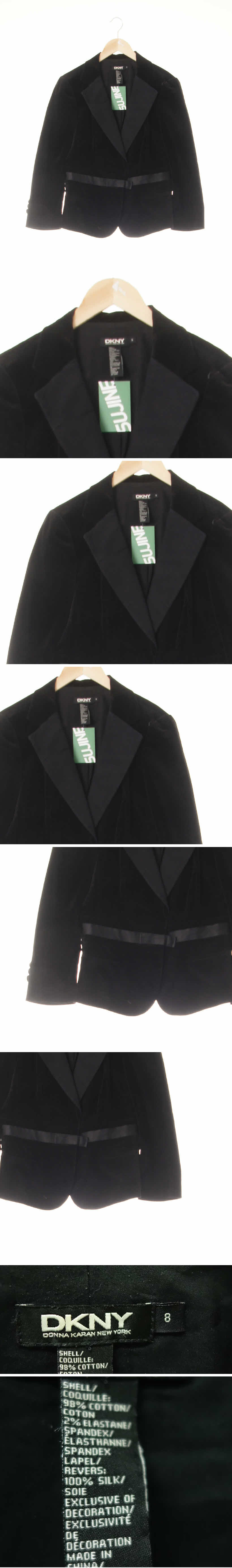 dkny 실크배색리본라인벨벳자켓 dkny 블랙 면혼방 실크배색리본라인벨벳자켓