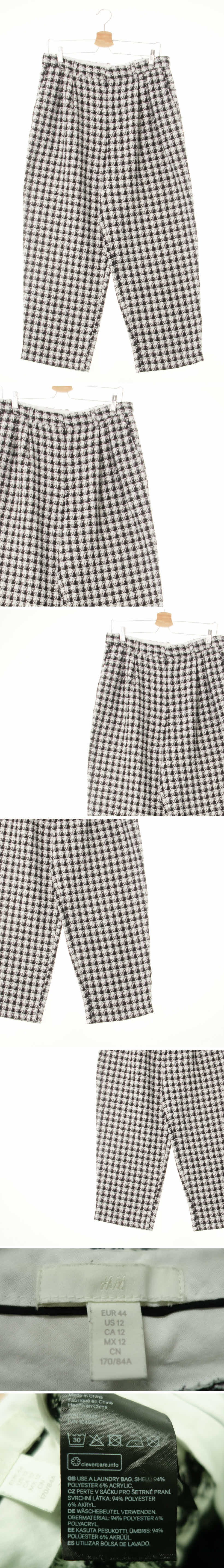 h&m 자가드핀턱배기팬츠 h&m 화이트블랙 하운드체크 자가드핀턱배기팬츠