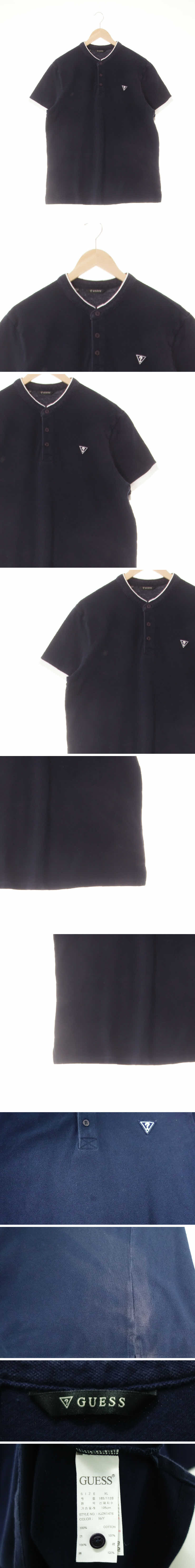 게스 물음표로고헨리넥피케반팔티 게스 네이비 면 물음표로고헨리넥피케반팔티