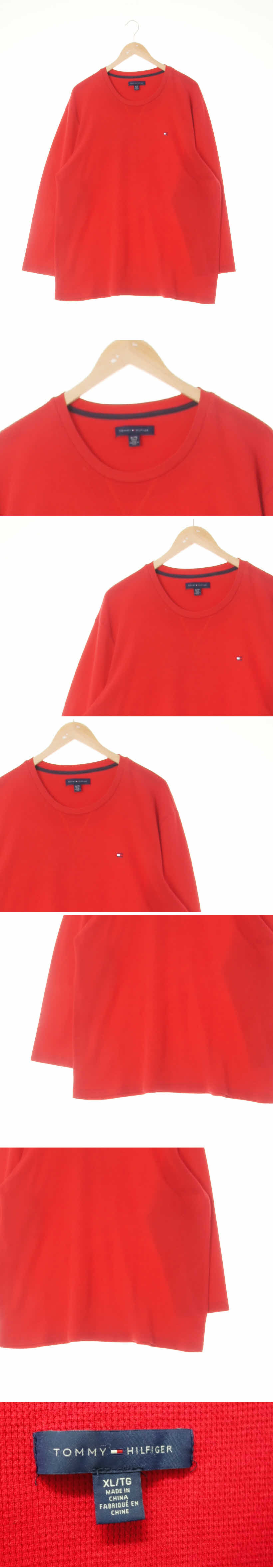 타미힐피거 크루넥V스티치와플긴팔티 타미힐피거 피어리레드 면혼방 크루넥V스티치와플긴팔티