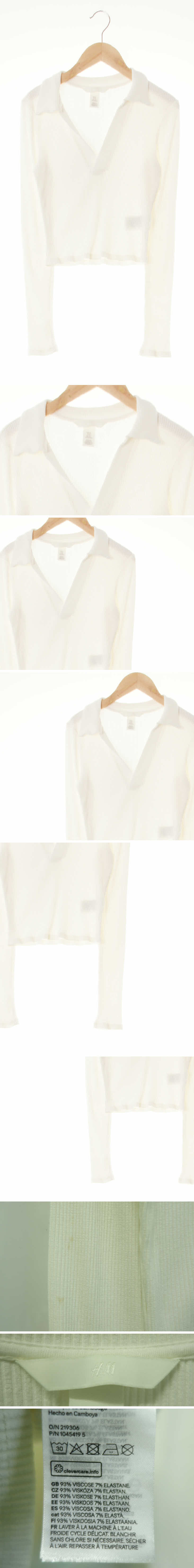 h&m 브이넥카라골지슬림핏크롭긴팔티 h&m 화이트 비스코스 브이넥카라골지슬림핏크롭긴팔티