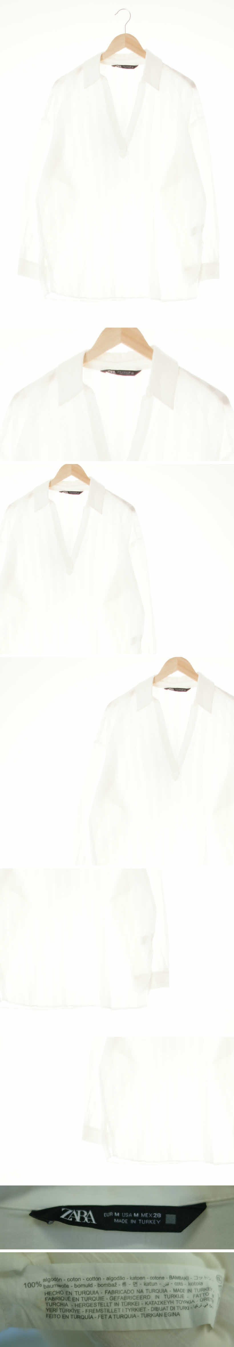 자라 브이넥루즈핏블라우스 자라 화이트 스트라이프 면 브이넥루즈핏블라우스