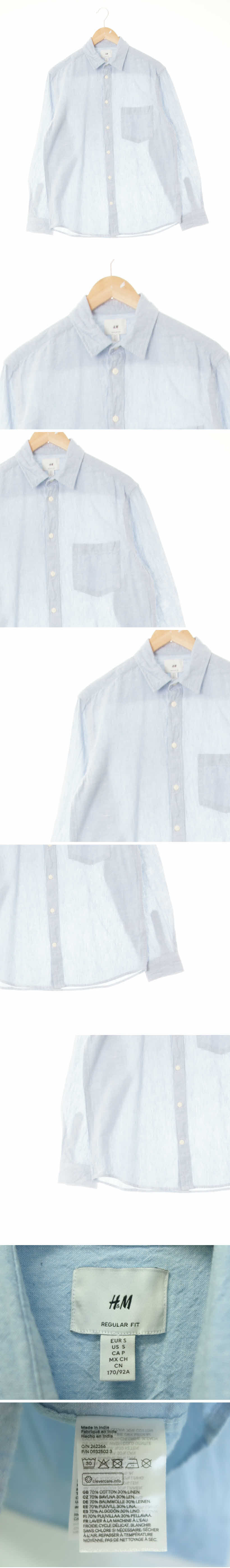 h&m 워시드포켓셔츠 h&m 라이트블루 린넨혼방 워시드포켓셔츠
