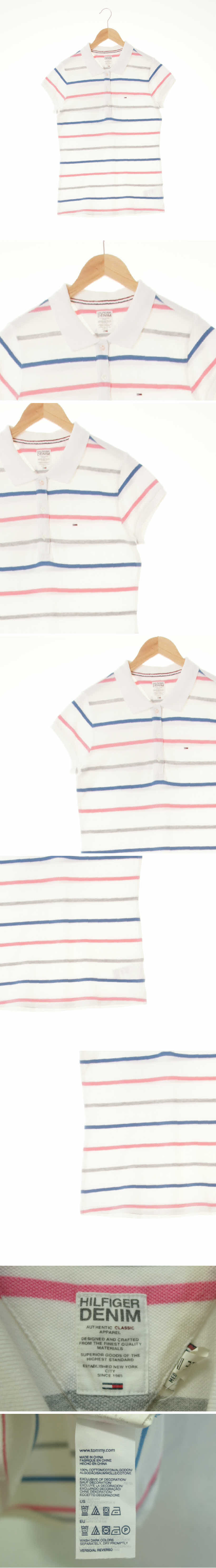 타미힐피거 로고반팔카라티 타미힐피거 화이트 스트라이프 면 로고반팔카라티