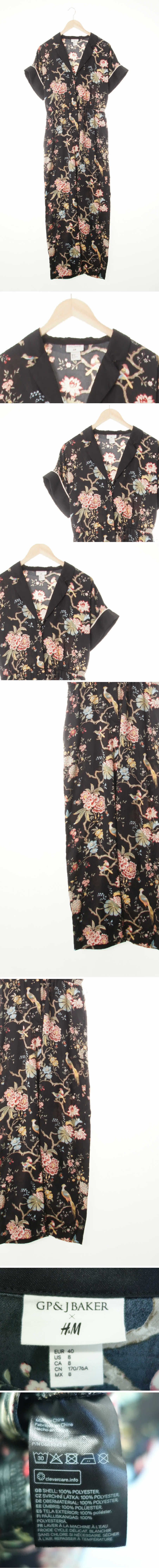 h&m 소매롤업반팔실키점프수트 h&m 블랙 플라워패턴 소매롤업반팔실키점프수트