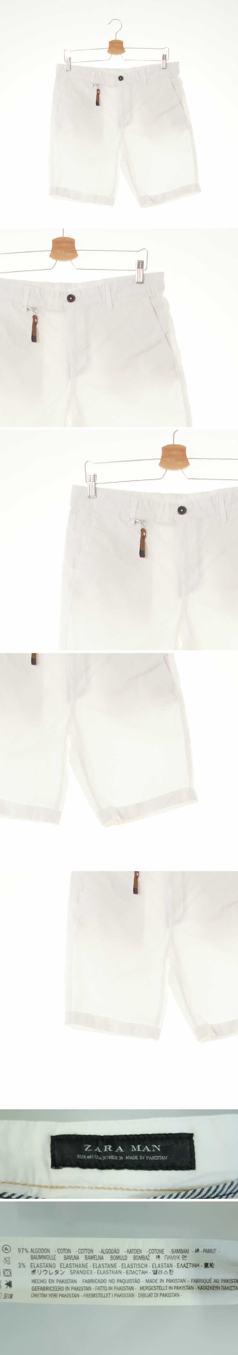 자라맨 롤업스트레치반바지 자라맨 화이트 면혼방 롤업스트레치반바지