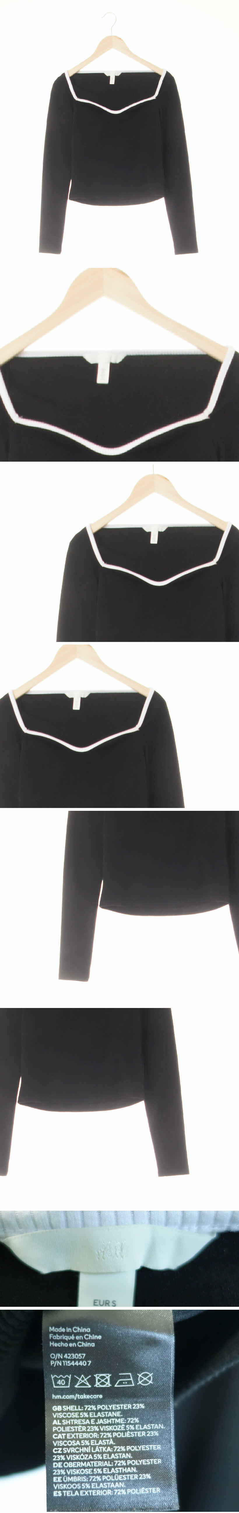 h&m 스퀘어하트넥크롭티 h&m 블랙 비스코스혼방 스퀘어하트넥크롭티