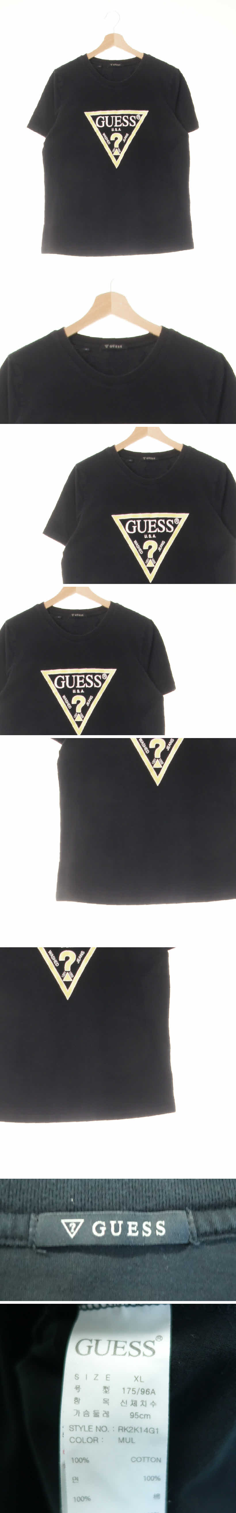 Guess 빅배색로고반팔티 Guess 블랙 프린팅 면 빅배색로고반팔티