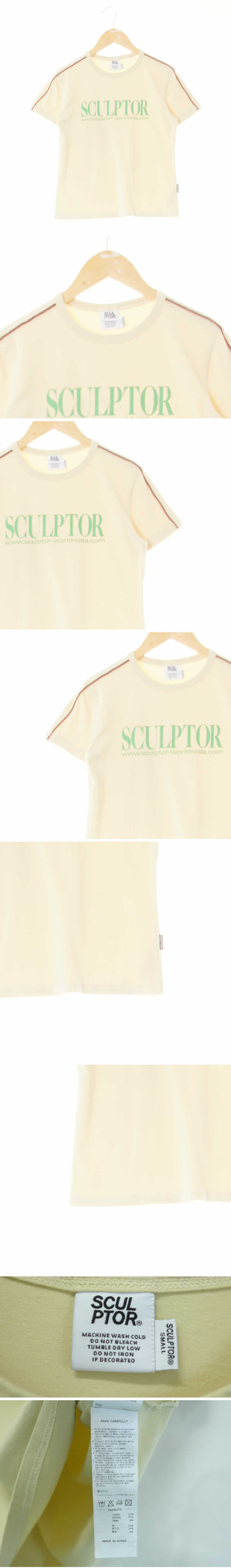 sculptor 볼드레터링파이핑반팔티 sculptor 가든글레이드옐로우 프린팅 면혼방 볼드레터링파이핑반팔티