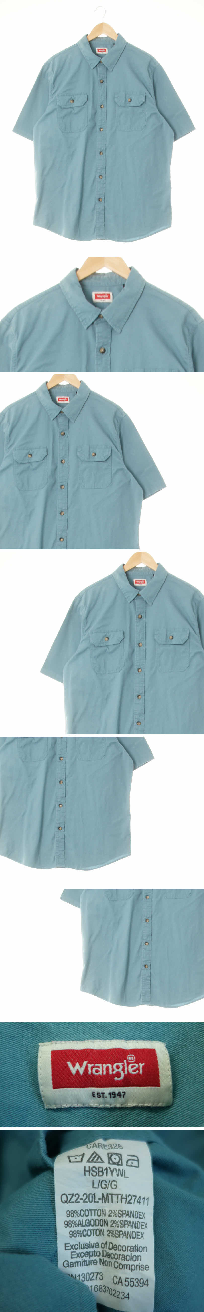 wrangler 더블포켓반팔레귤러셔츠 wrangler 블루 면혼방 더블포켓반팔레귤러셔츠