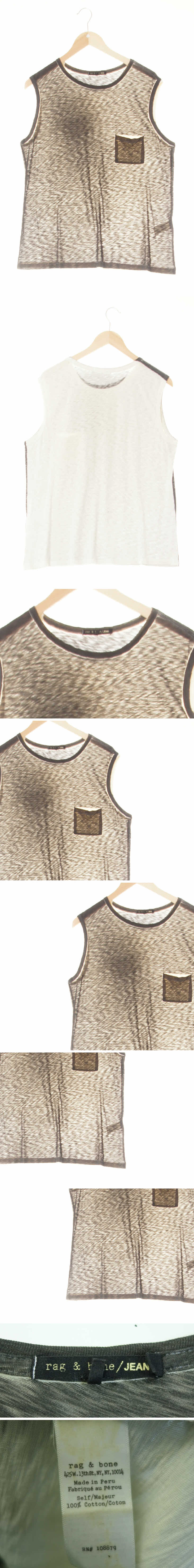 rag&bone 포켓반전민소매티 rag&bone 다크차콜크림아이보리 면 포켓반전민소매티