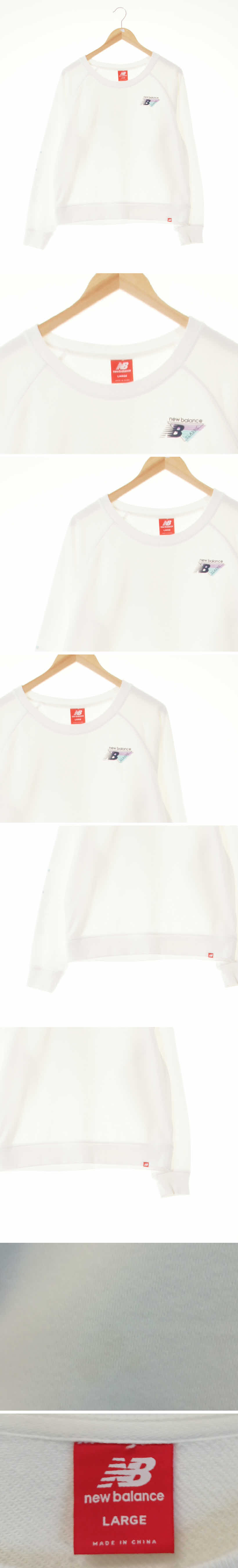뉴발란스 화이트 면혼방 로고라글란크롭맨투맨