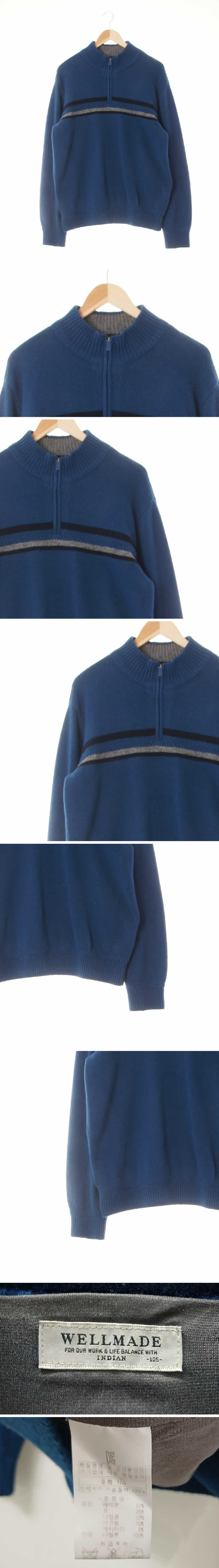 wellmade 모크넥반집업시보리스웨터 wellmade 라피스블루 캐시미어혼방 모크넥반집업시보리스웨터