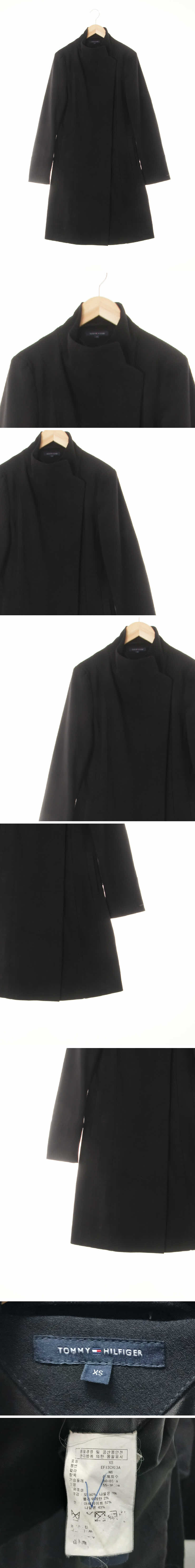 타미힐피거 하이넥사이드버튼슬림코트 타미힐피거 블랙 울혼방 하이넥사이드버튼슬림코트