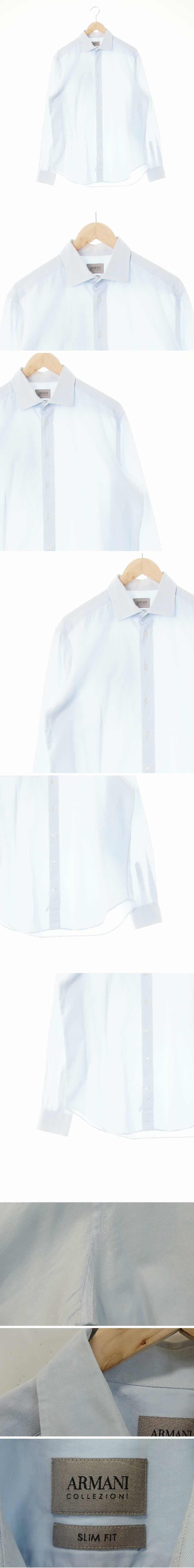 아르마니 와이드카라셔츠 아르마니 라이트블루 면 와이드카라셔츠
