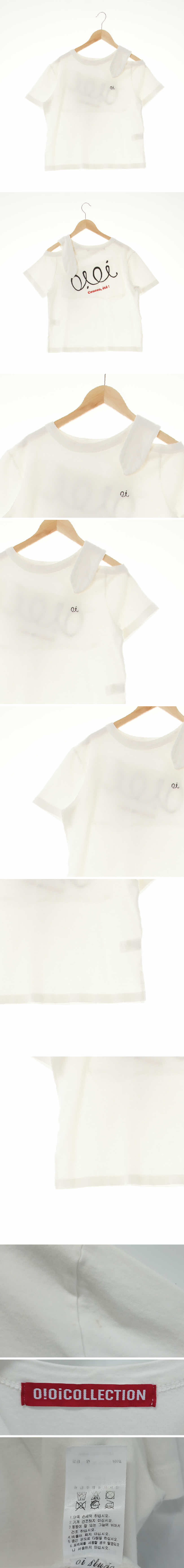 oioi 자수레터언발숄더반팔티 oioi 화이트 면 자수레터언발숄더반팔티